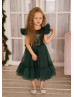 Feifei Sleeves Emerald Sequin Tulle Chic Flower Girl Dress